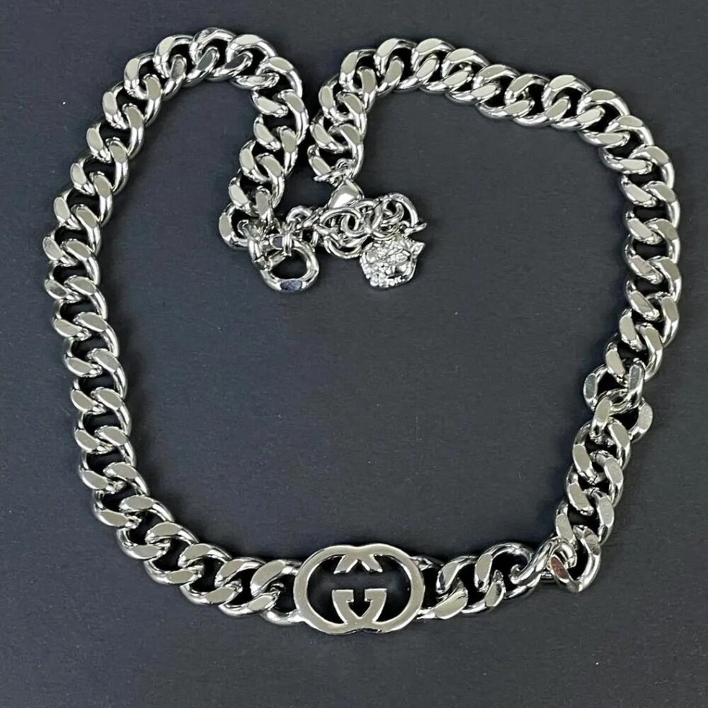 Luxury Silver Toned G G Cuban Link Chain  Bracelet – Stainless Steel